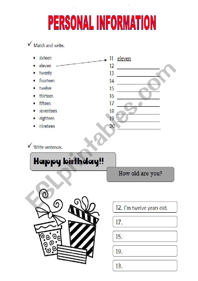 ages worksheet
