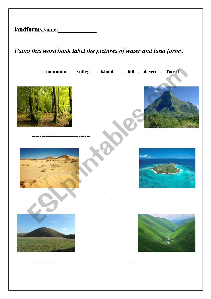 landforms worksheet