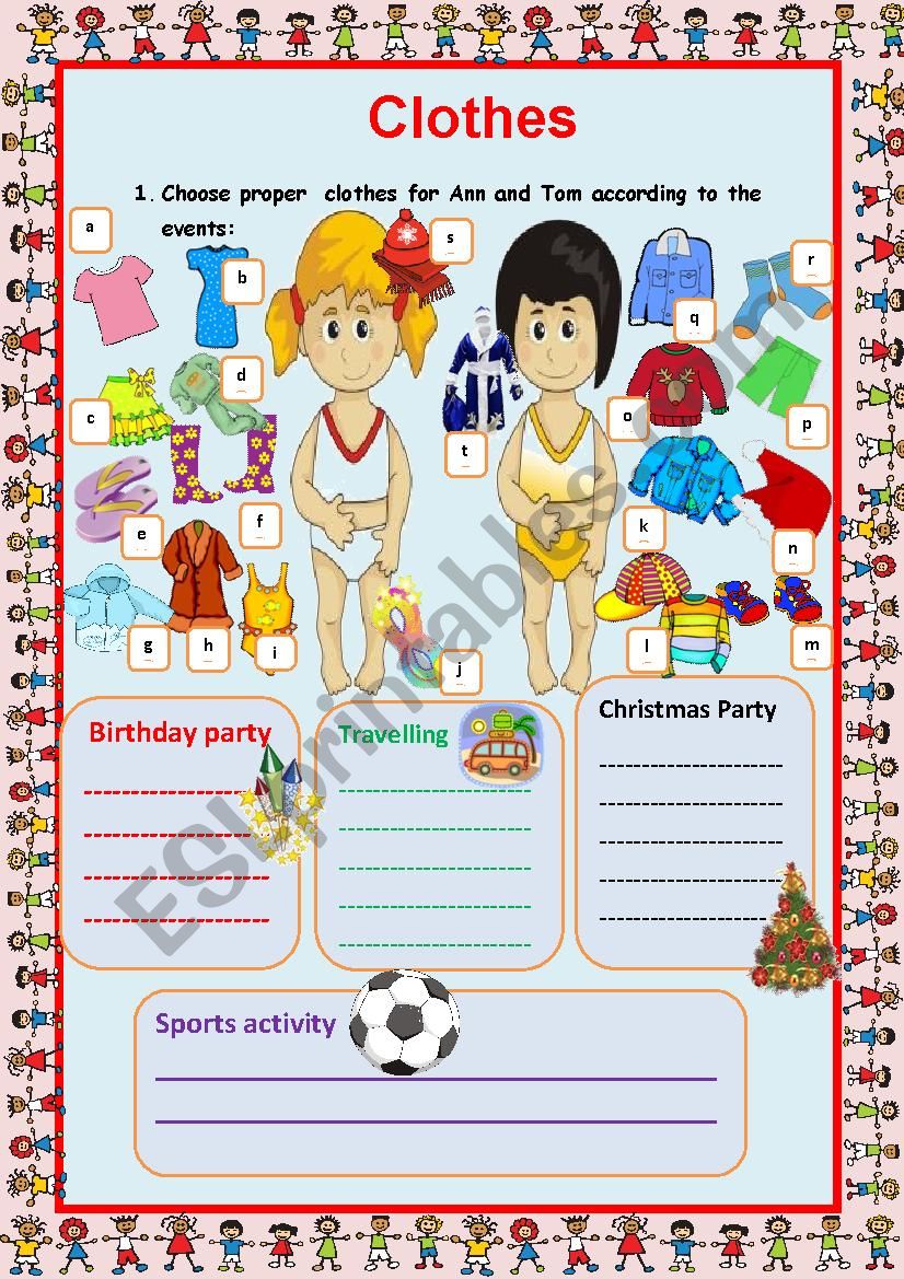 Clothes and events. worksheet