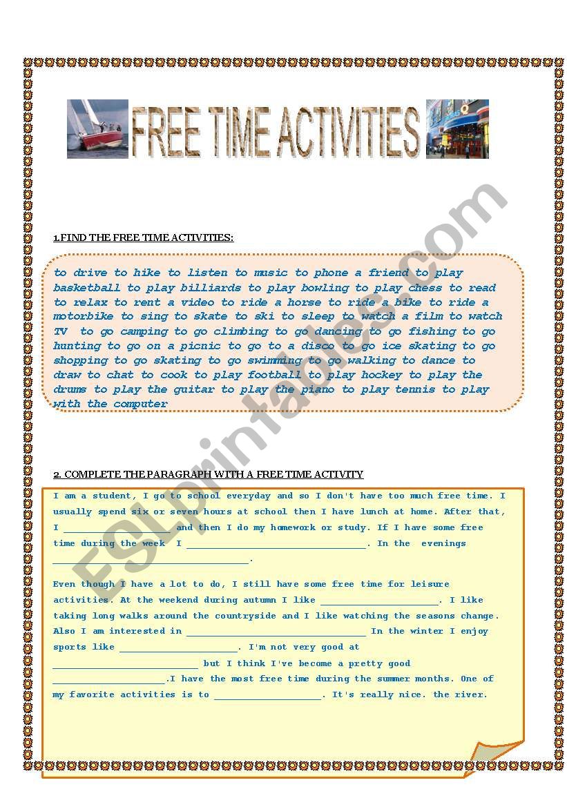 FREE TIME ACTIVITIES worksheet