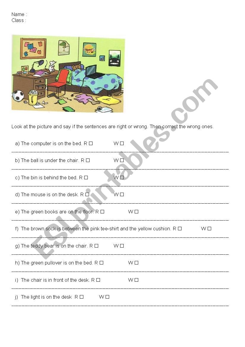 Preposition of  places in my room