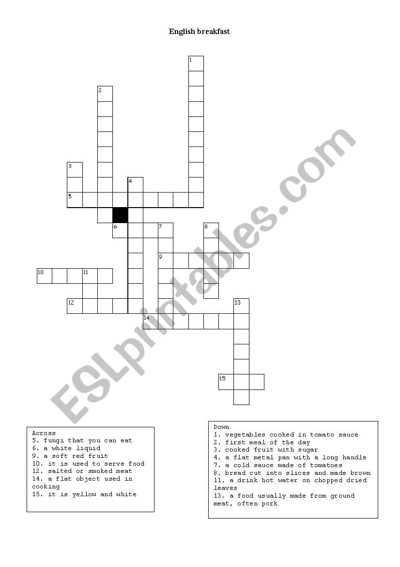 English breakfast crosswords worksheet