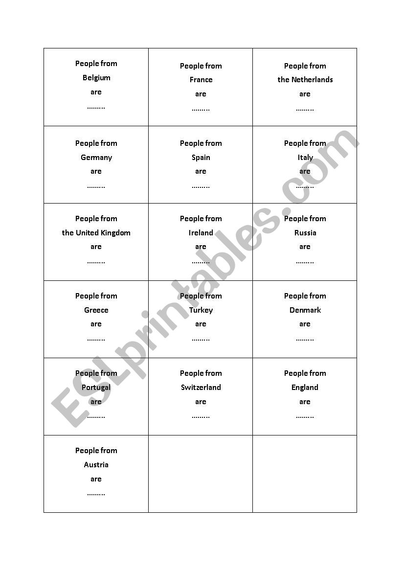 Nationalities worksheet