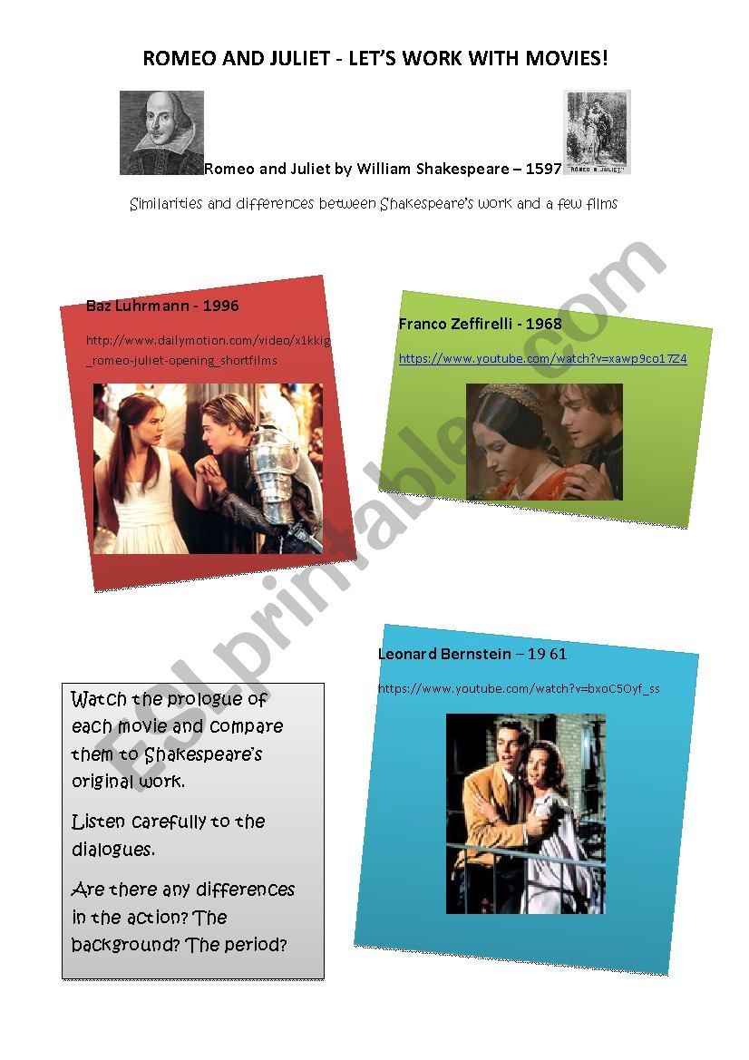 Romeo and Juliet - Movies worksheet