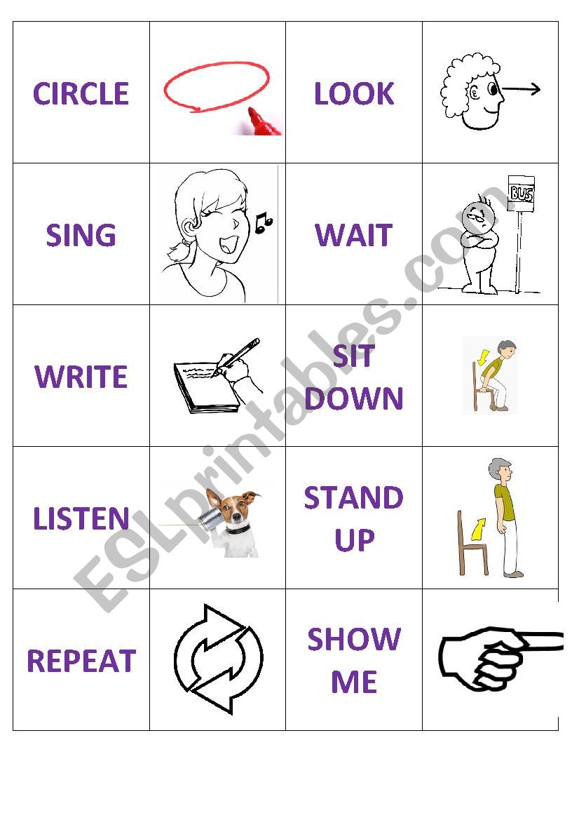 Classroom English - imperative (memory game)