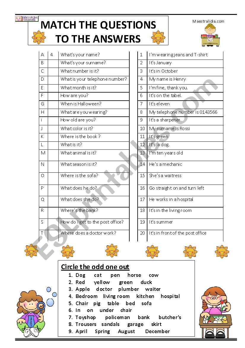 match the questions to the answers