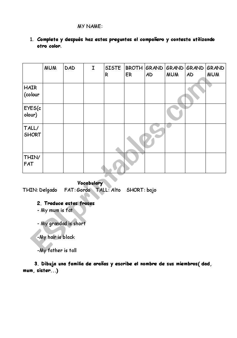 Family worksheet