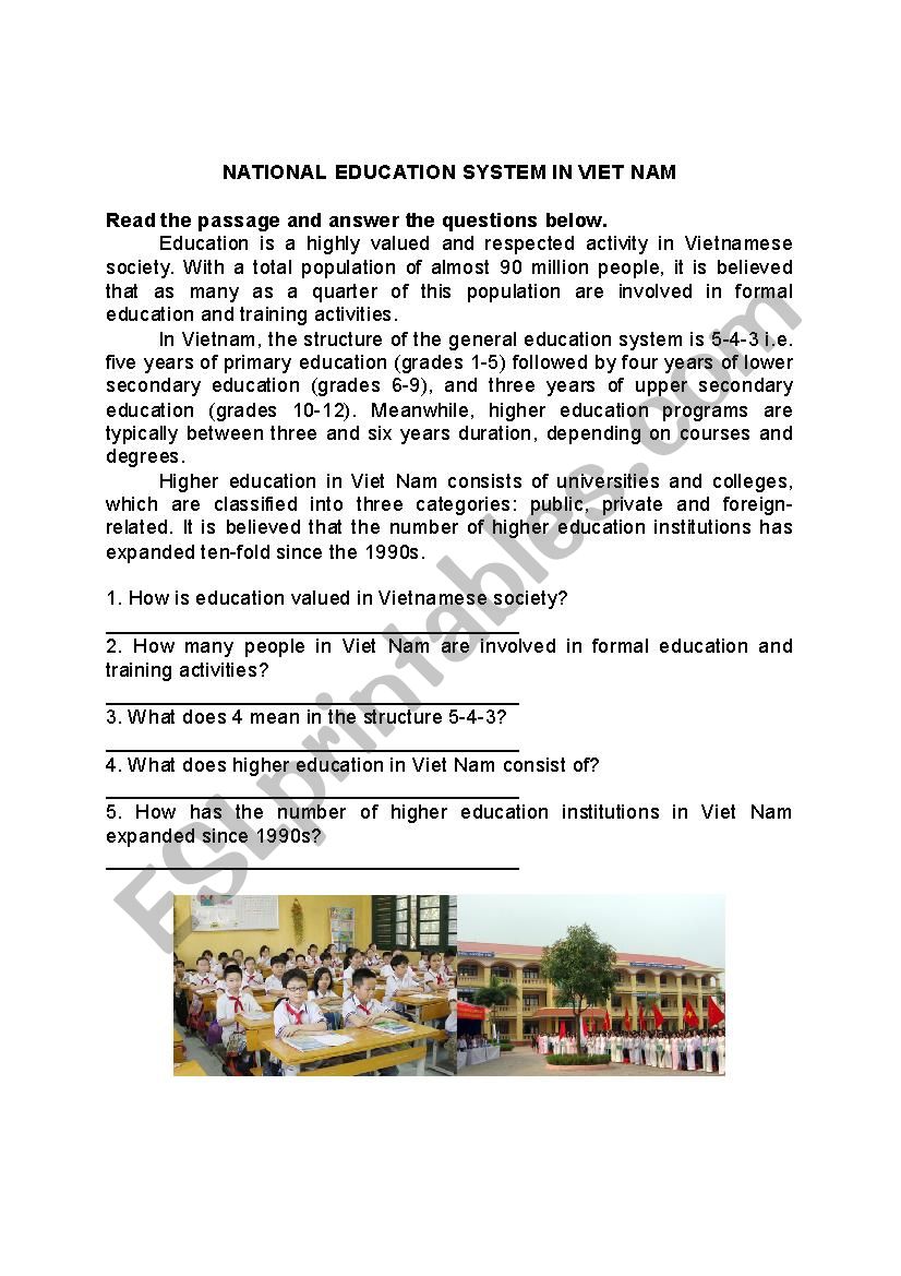Reading Comprehension - Viet Nams National Education System