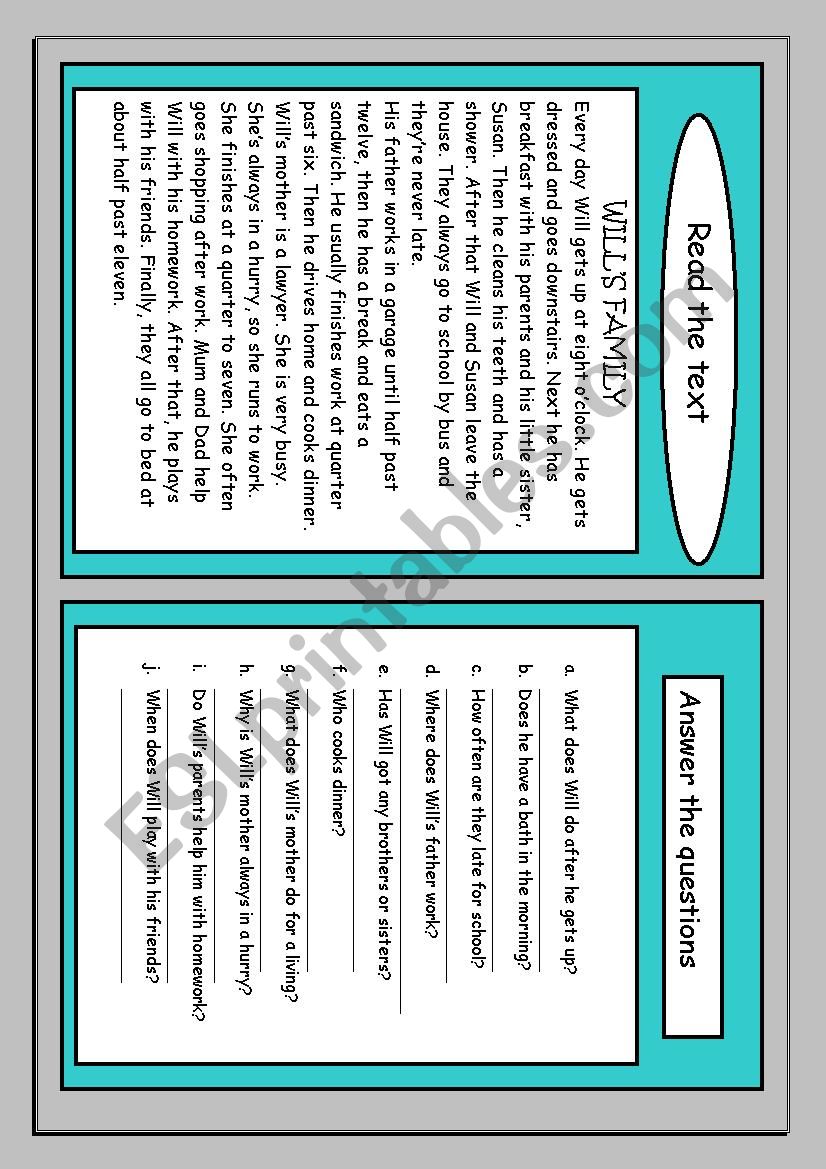 Daily routines: WillÂ´s family reading