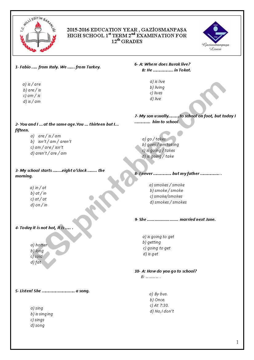 15/16 GRADE 12 1st TERM 2nd TEST