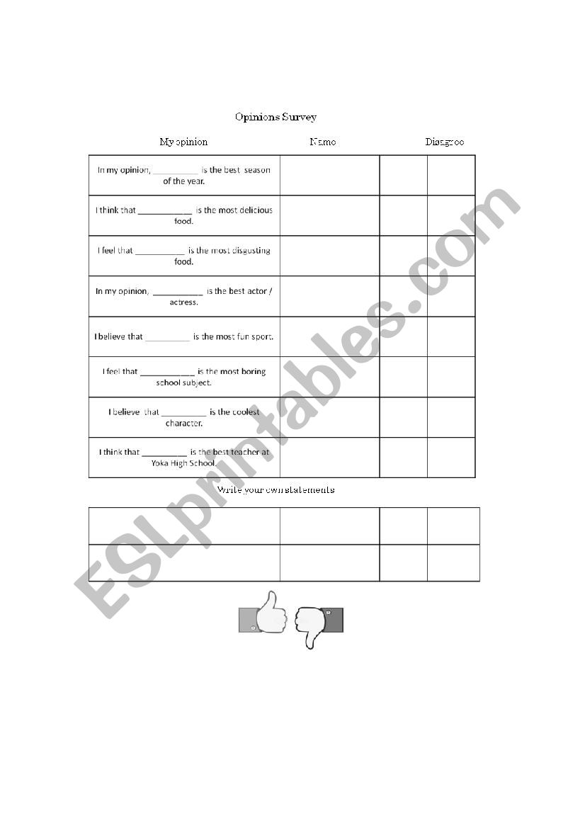 Expressing Opinions Survey  worksheet