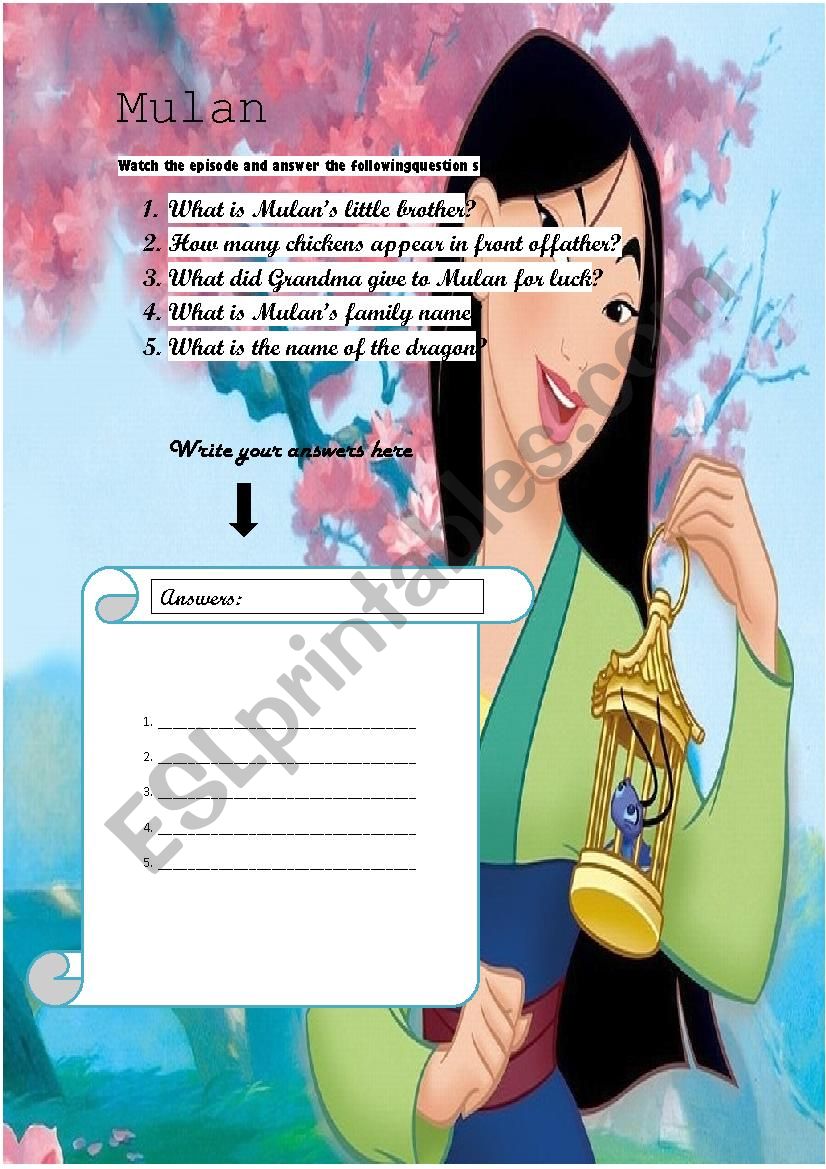 Mulan worksheet
