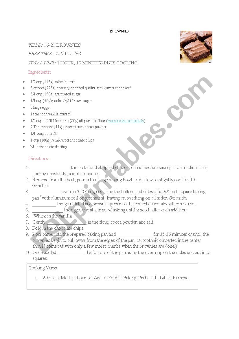 Brownie receipe worksheet