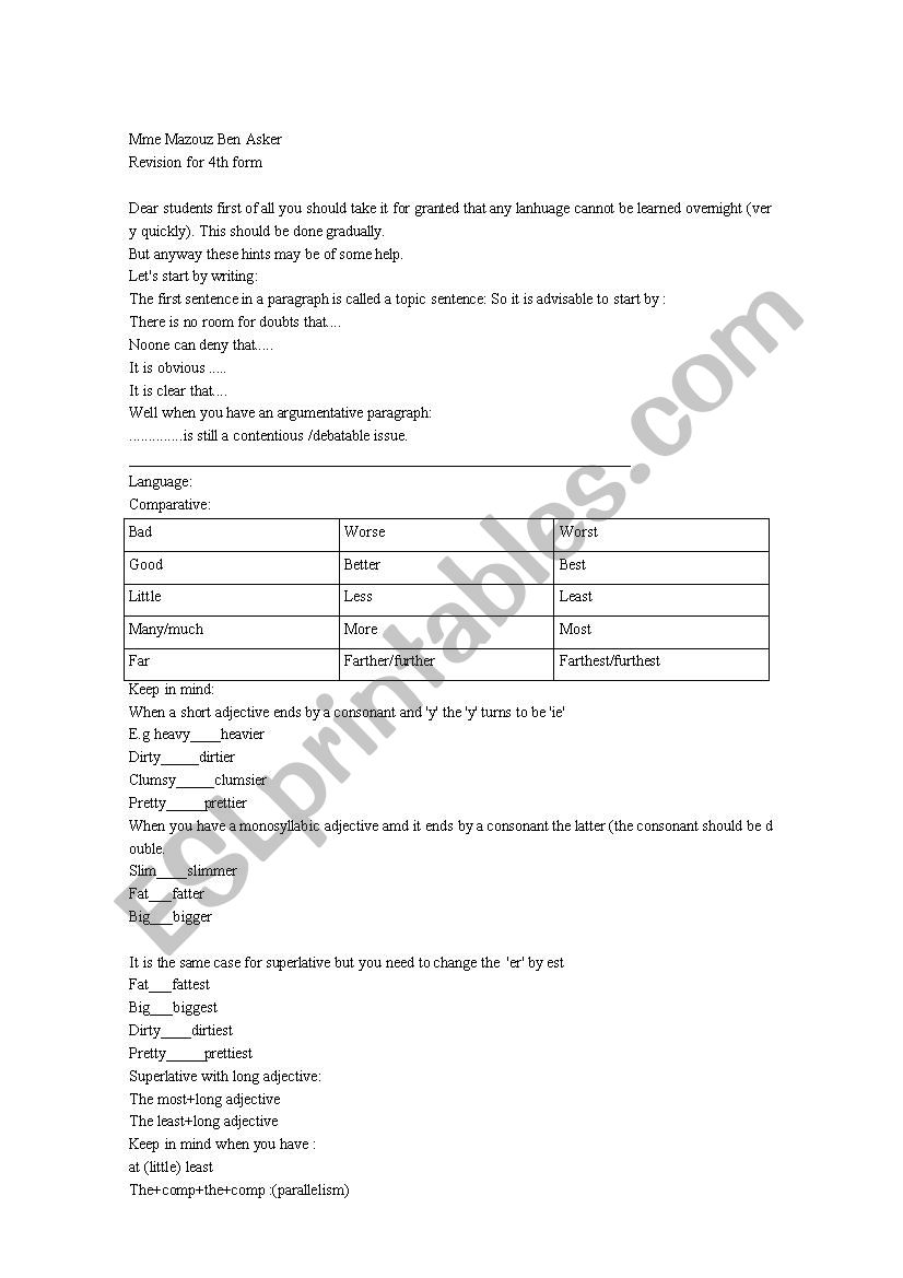 Revision for all levels worksheet