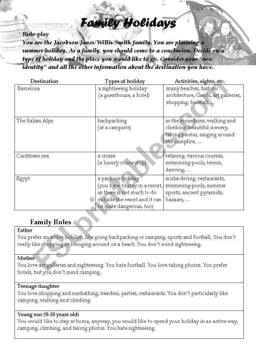 Family holiday worksheet