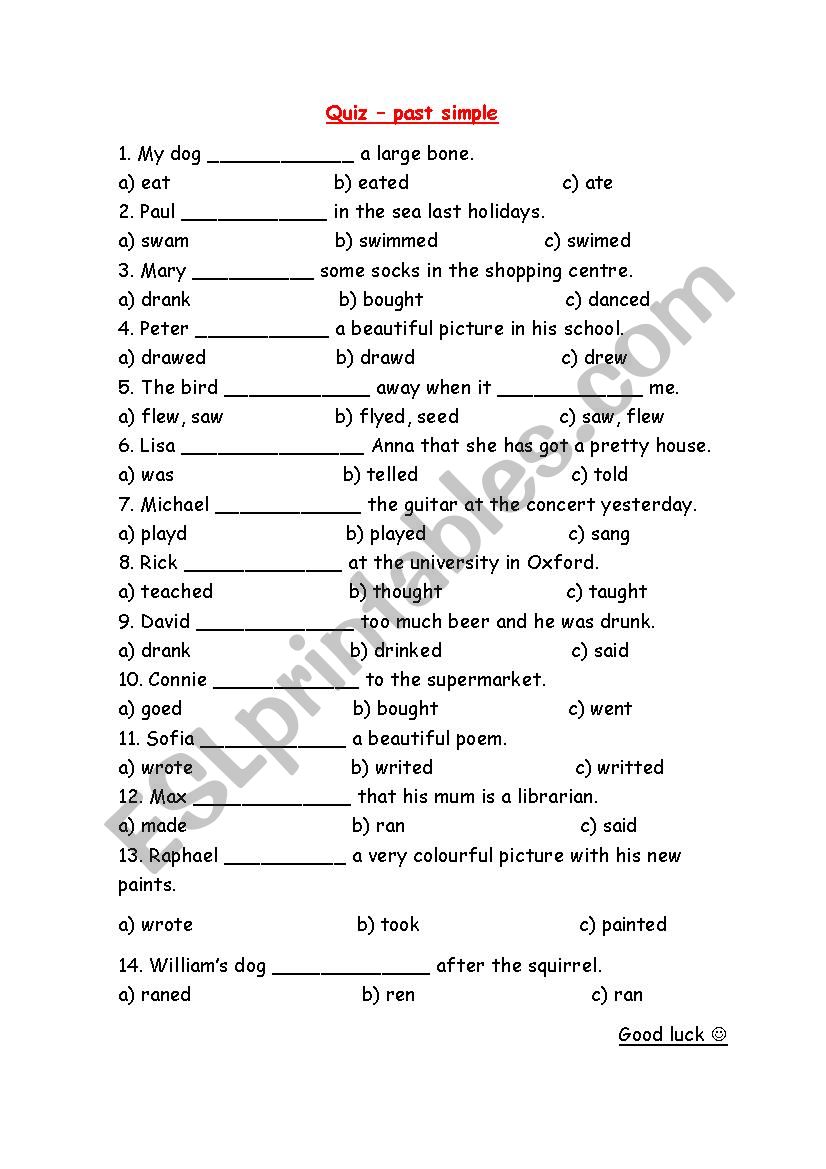 simple past quizz worksheet