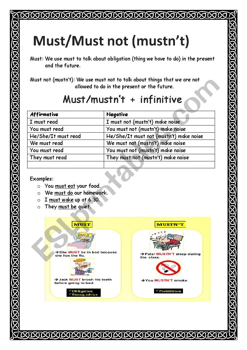 Must/Mustnt handout  worksheet