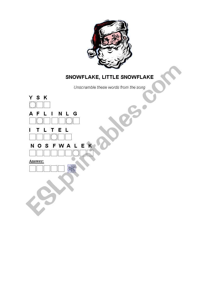 Scrambled X-mas song words (Little Snowflake, with lyrics)