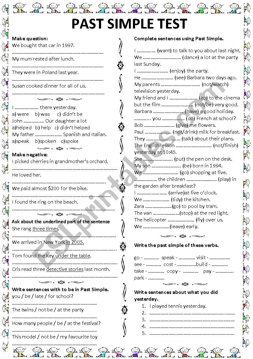 PAST SIMPLE TEST worksheet