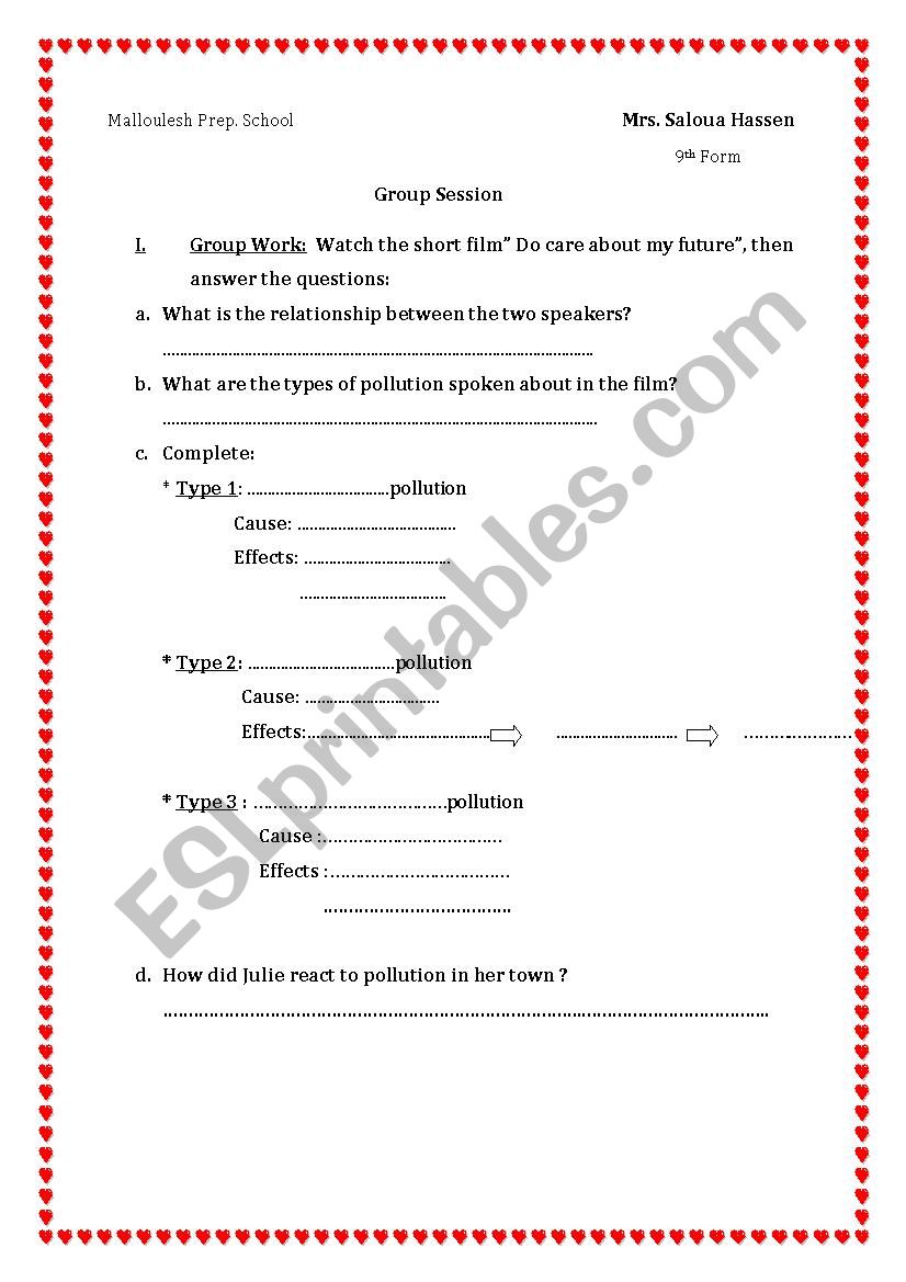 Pollution, a threat to our environment Group Session 9th Form