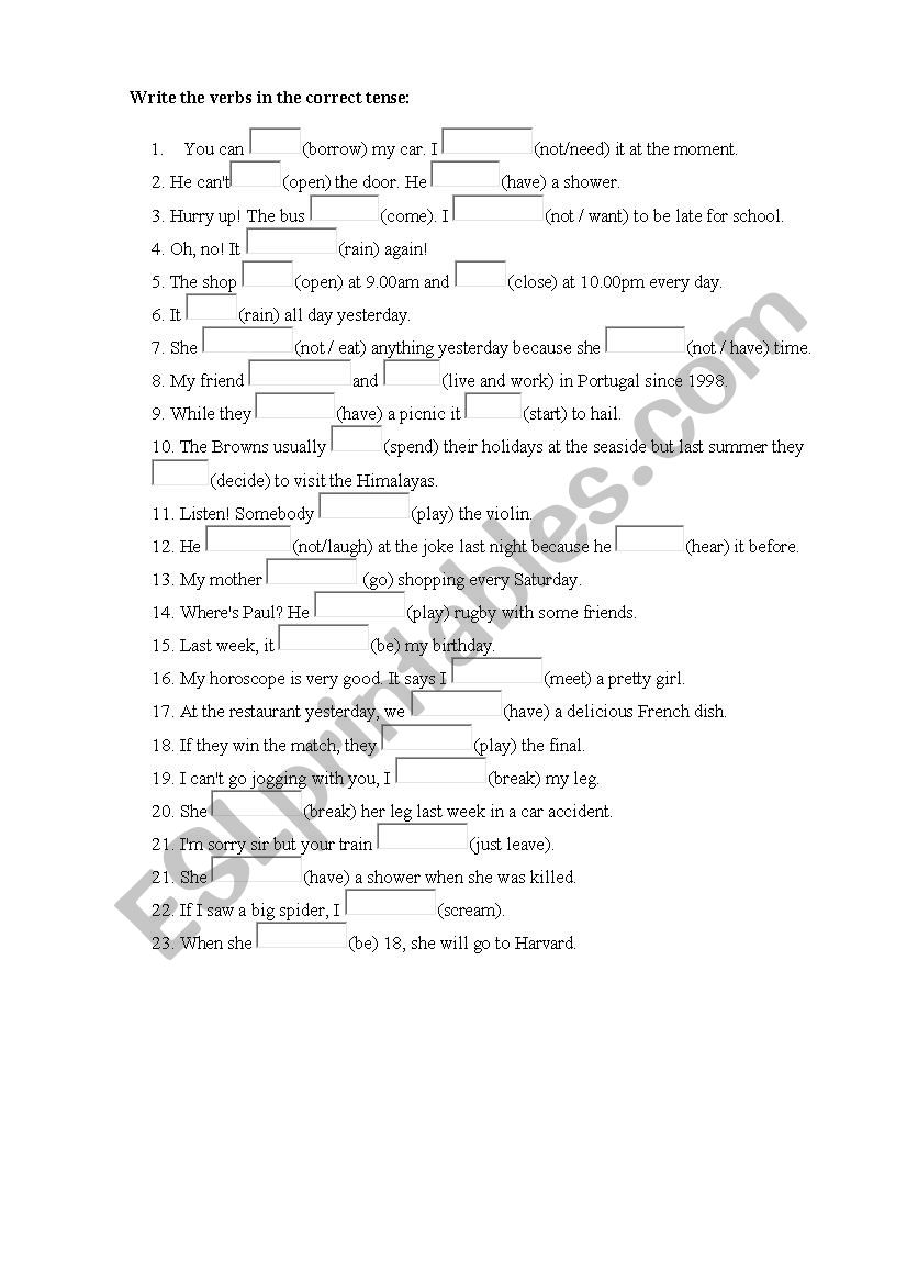 mixed tenses worksheet