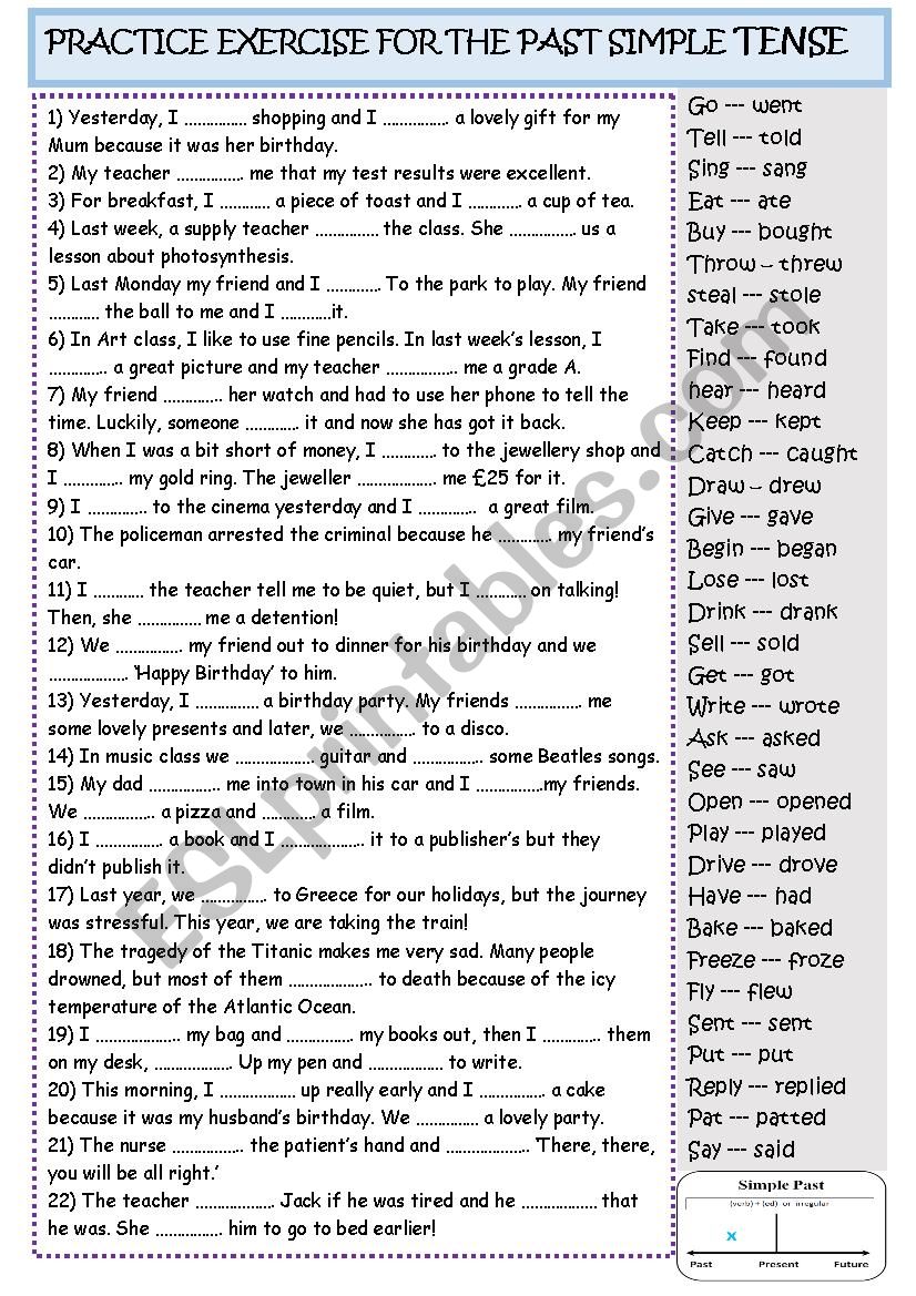 Past simple tense practice worksheet