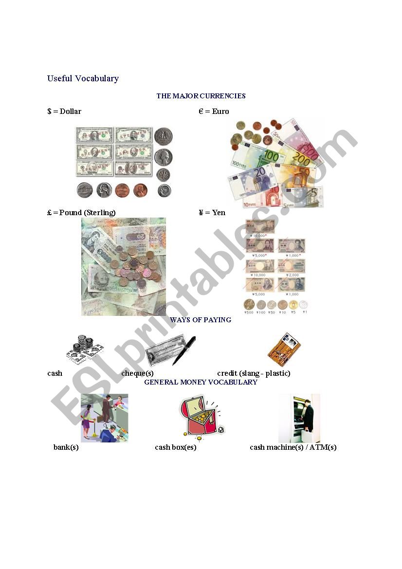 money worksheet