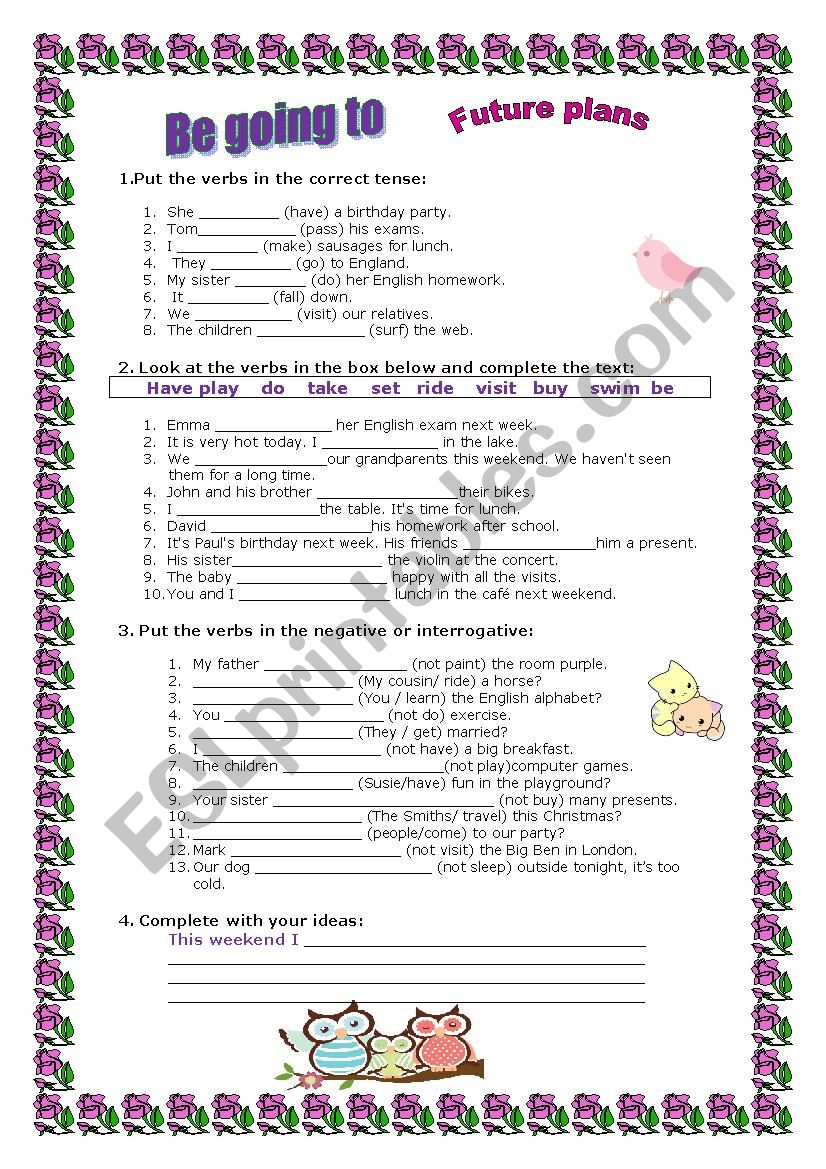 Be going to- exercises worksheet