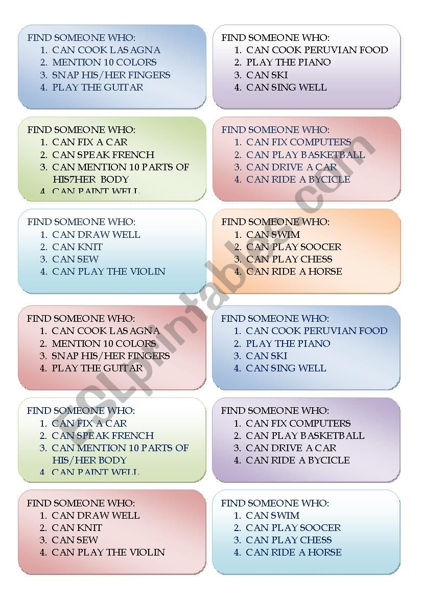 ABILITIES USING CAN worksheet