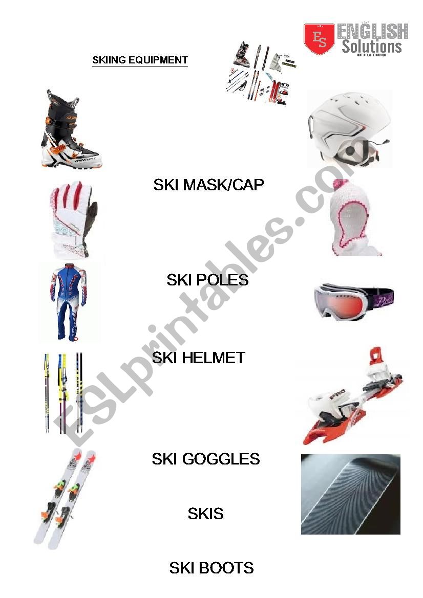 Skiing Equipment worksheet