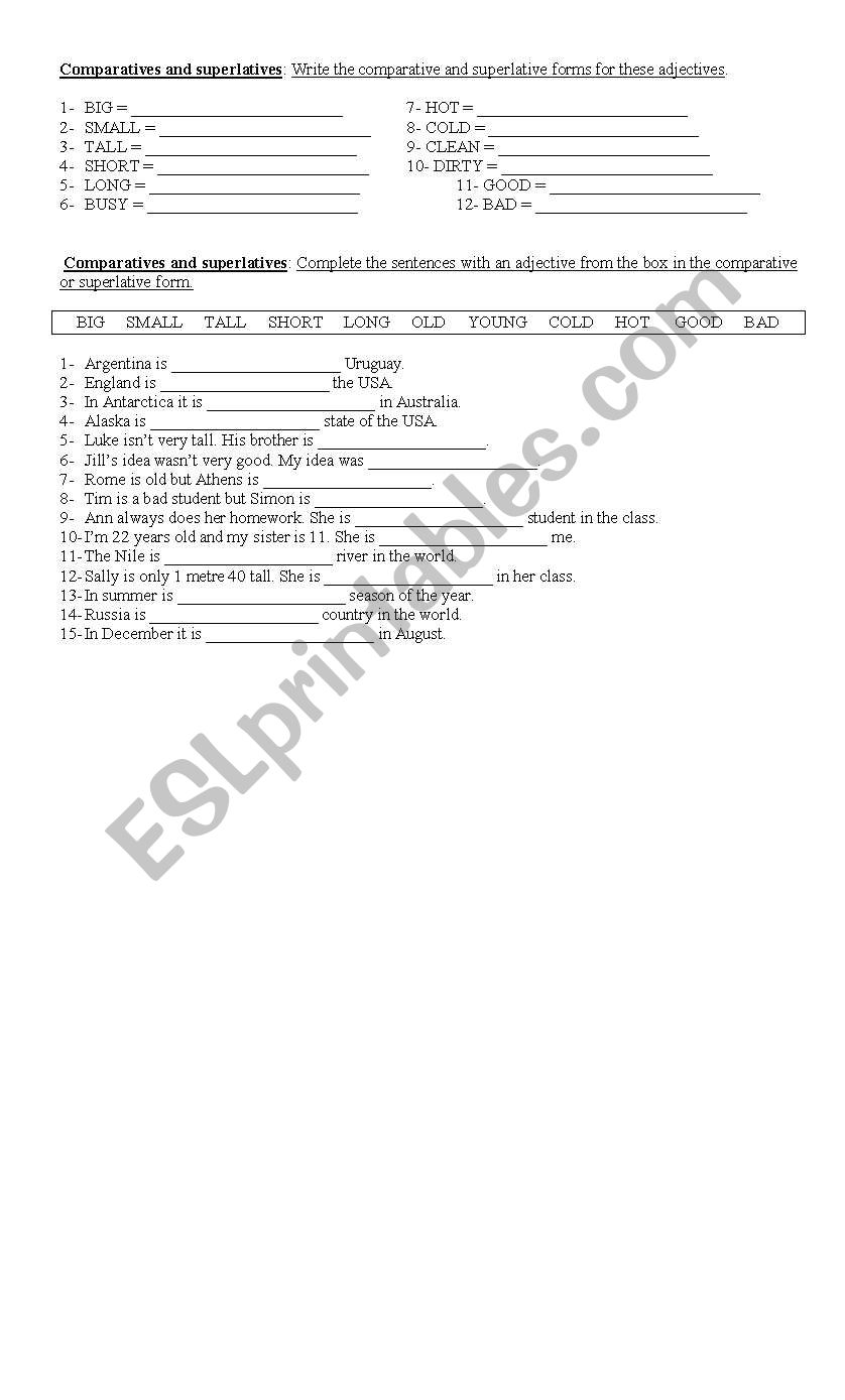 comparatives and superlatives worksheet