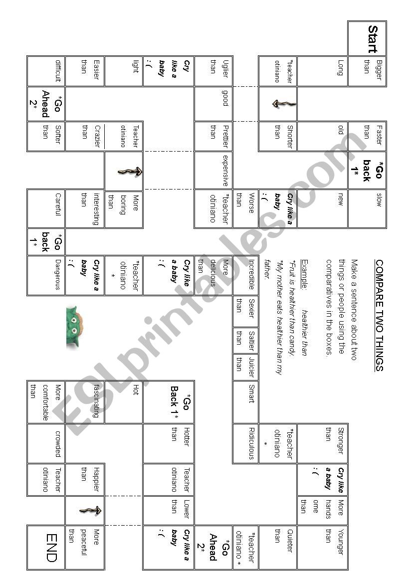 Comparative board game  worksheet