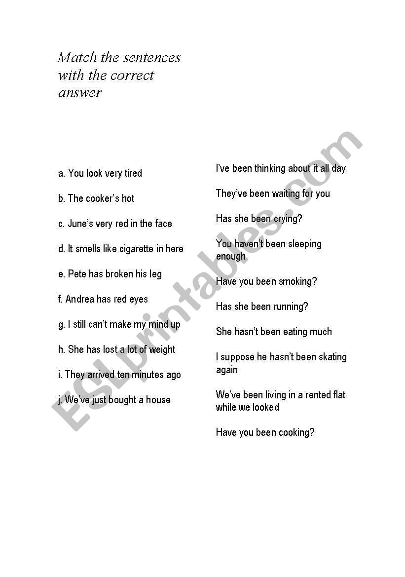 Present Pefect Continuous worksheet