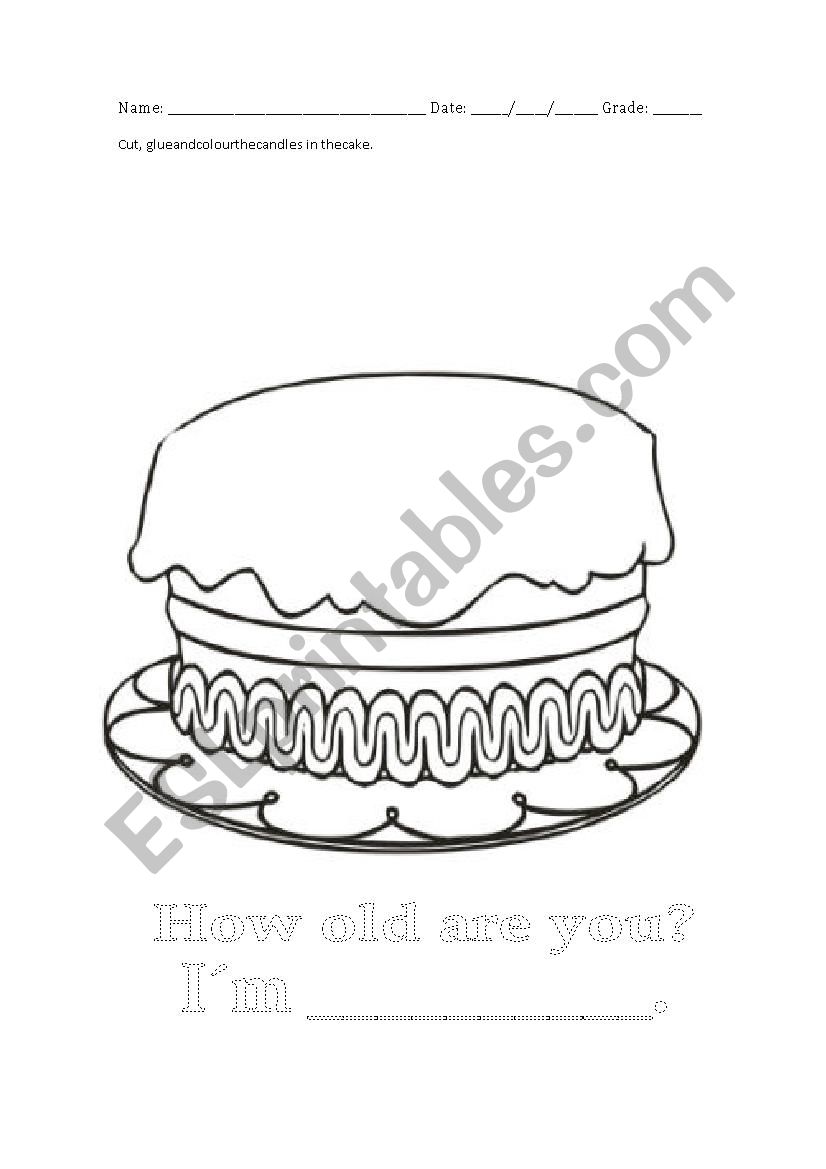 Birthday cake- cut and paste, answer the question