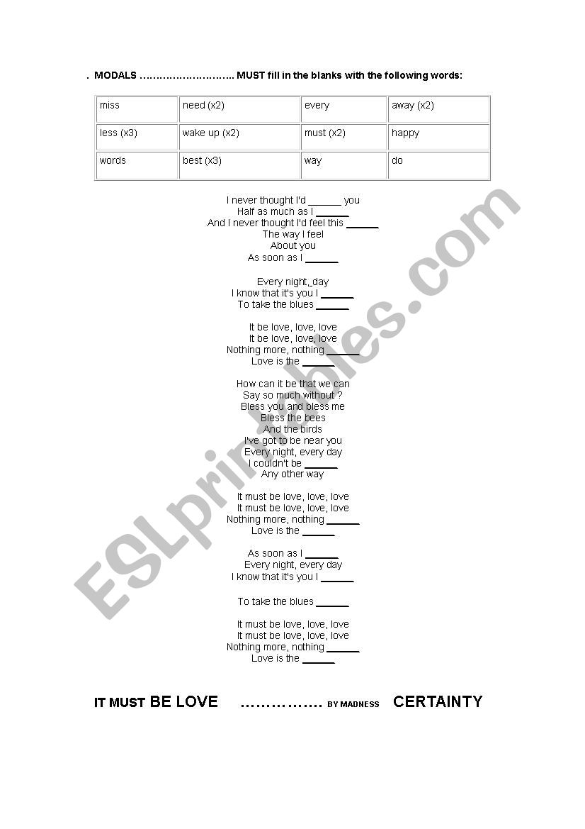 Modals with Madness: Must be Love