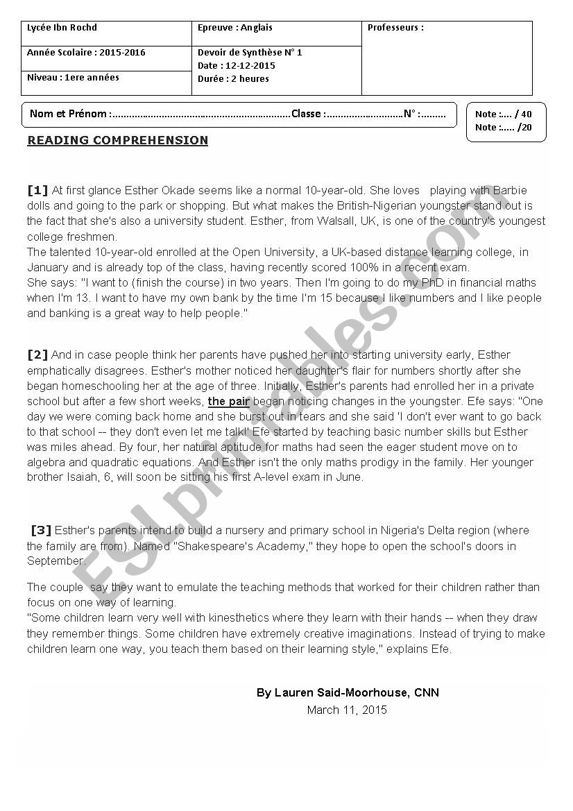 Mid term test nÂ°2 worksheet