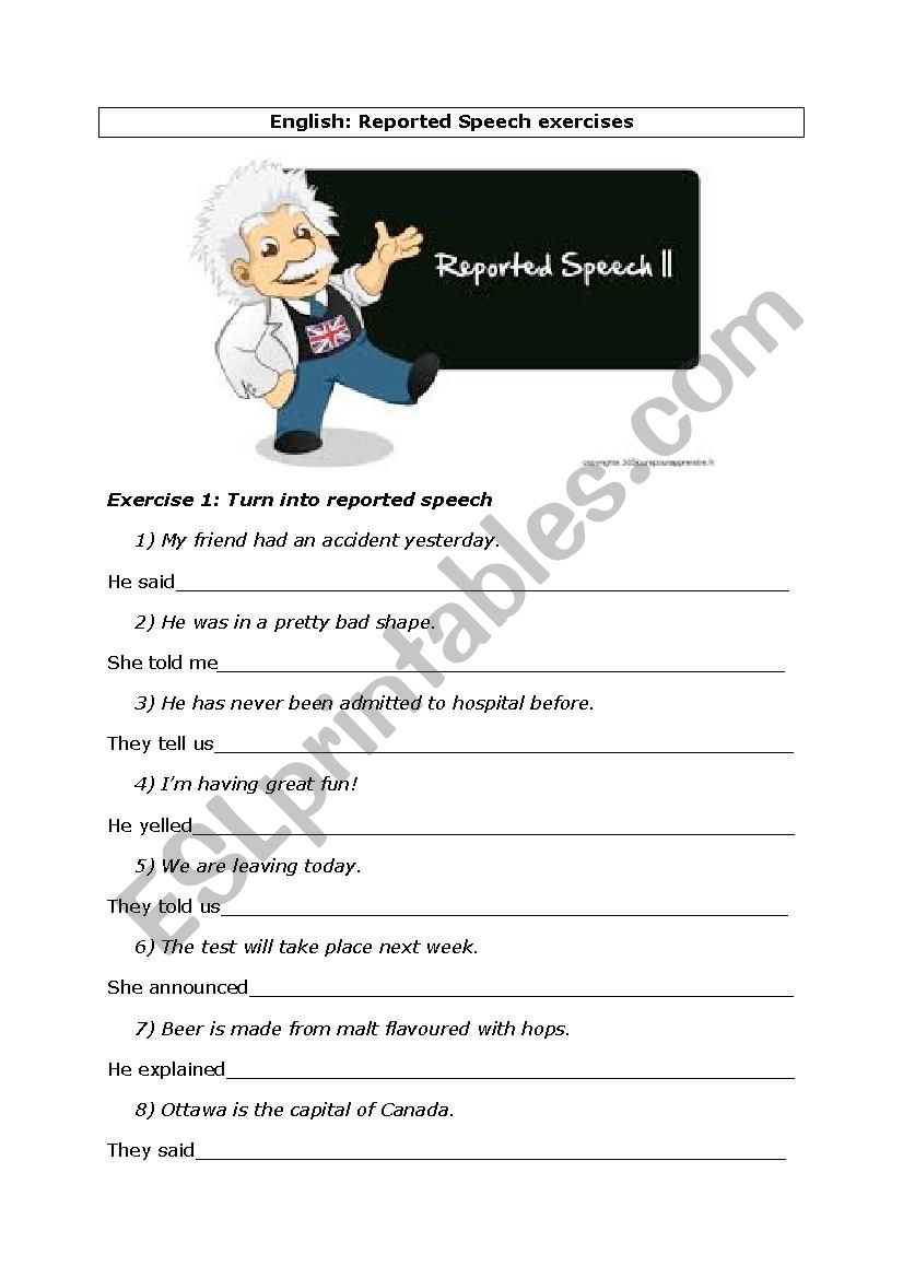 Exercises reported speech worksheet