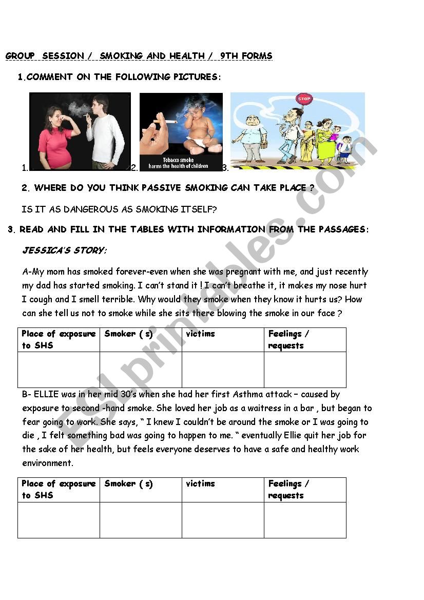 smoking worksheet