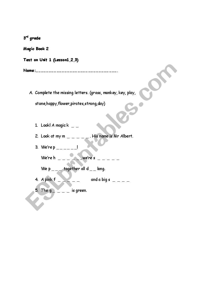 Revision test Magic Book 2 worksheet