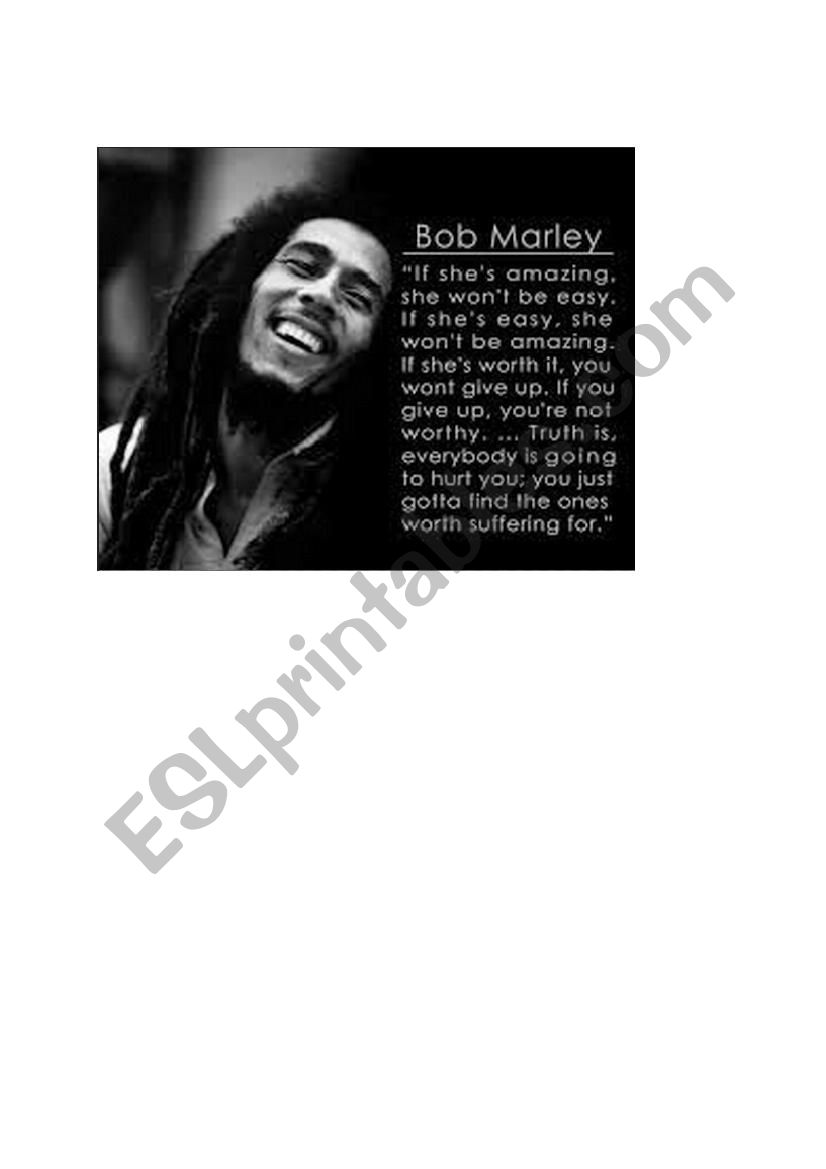 Bob Marleys wise words worksheet