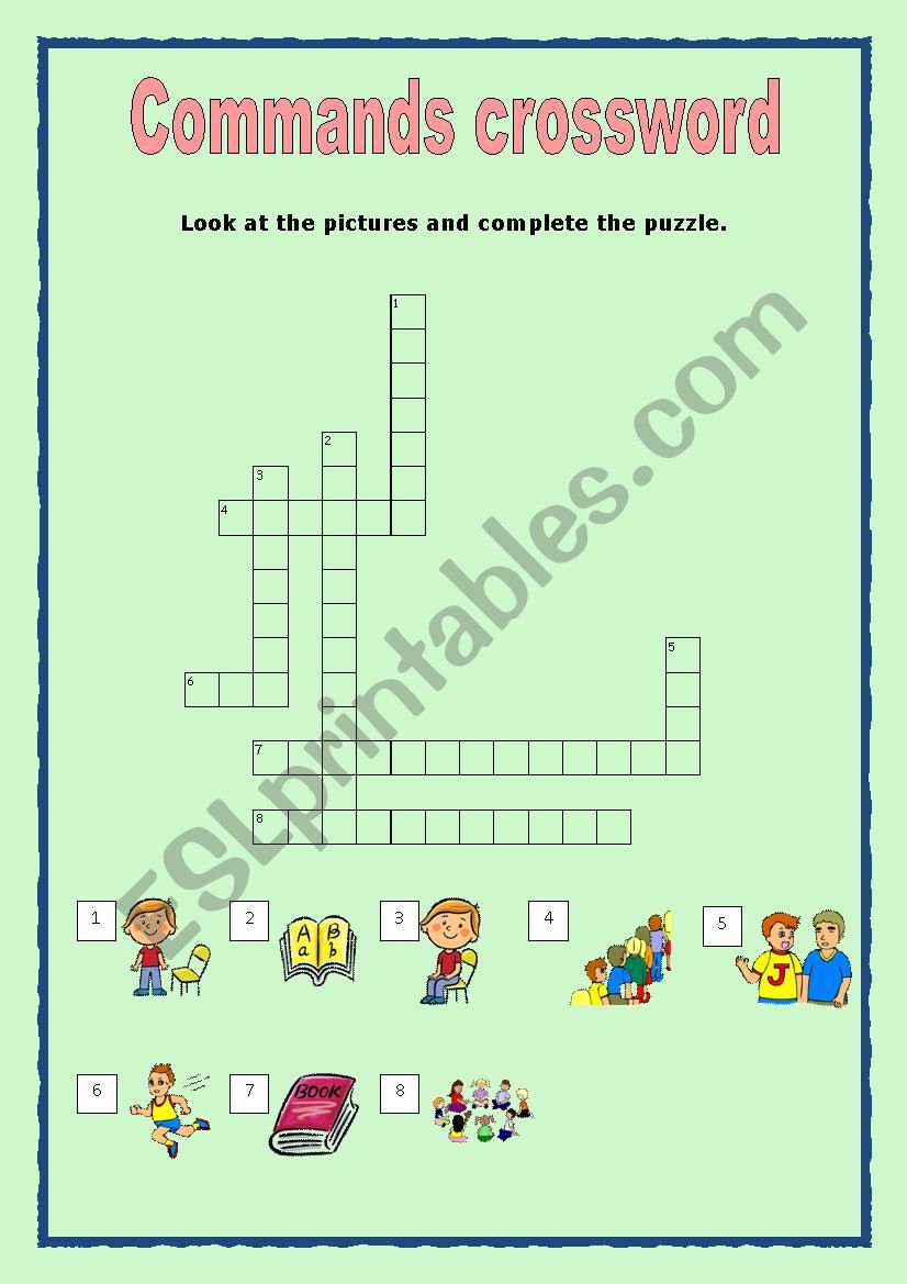 Classroom commands crossword worksheet