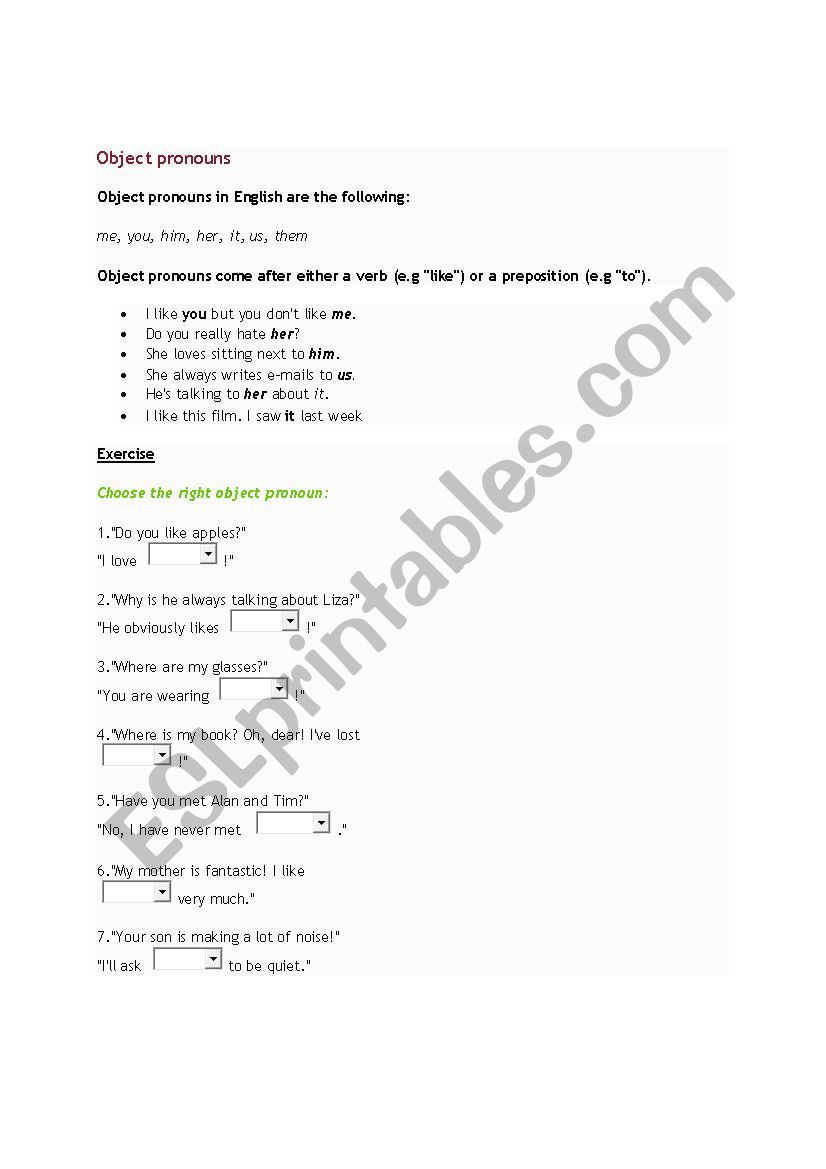 Object pronouns and possessive objectives