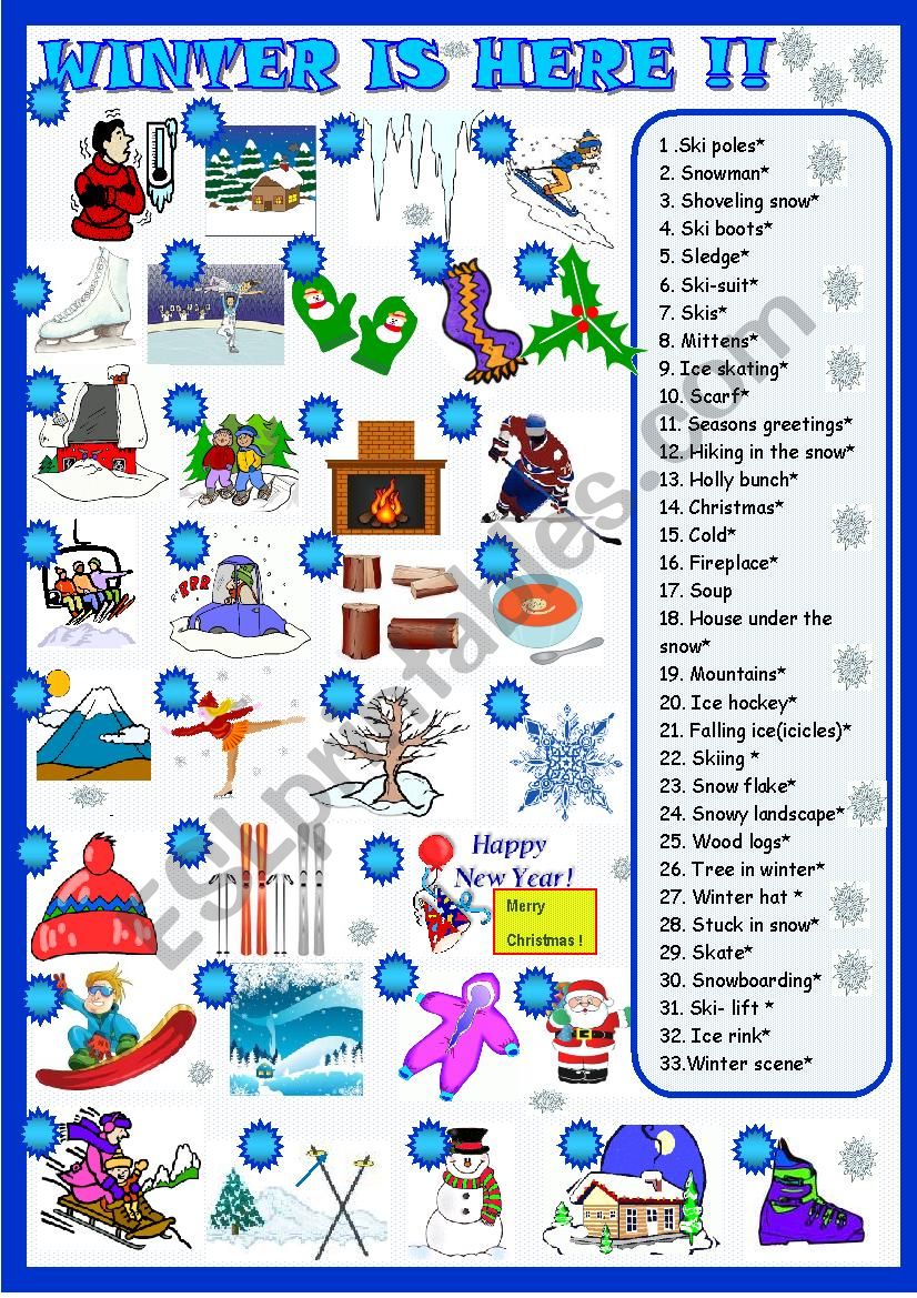 Winter is here :matching worksheet