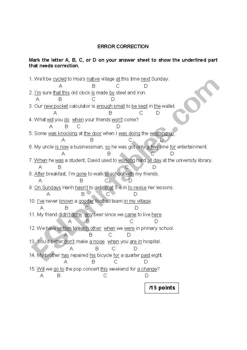 Error Correction 3 - Multiple Choice Questions