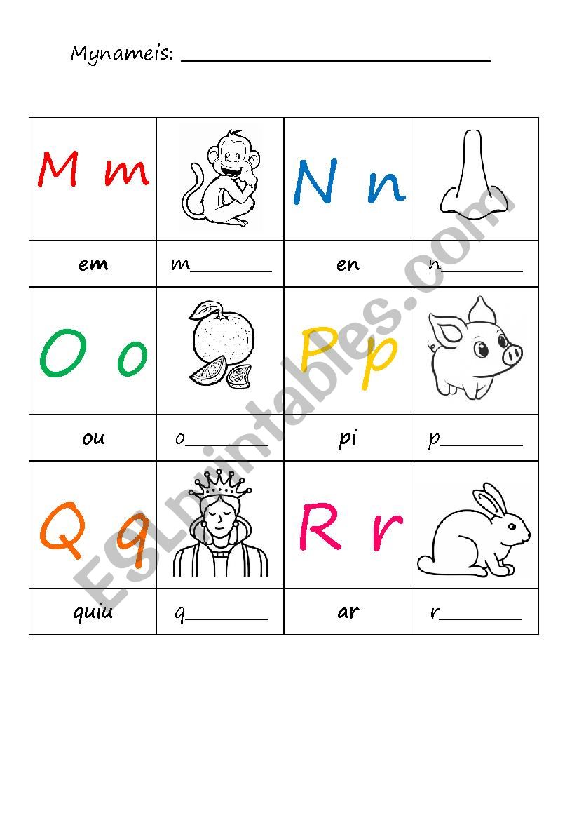 The Alphabet 3 (m-r) worksheet