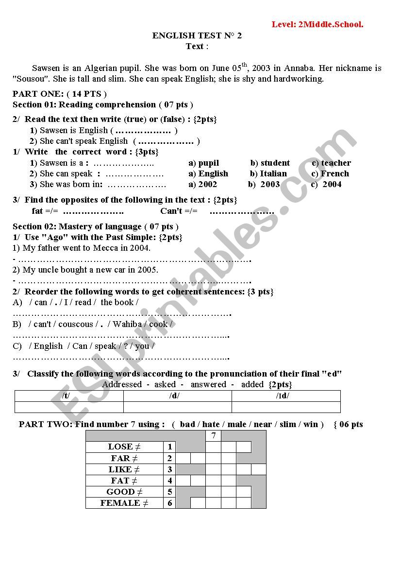 smart test worksheet