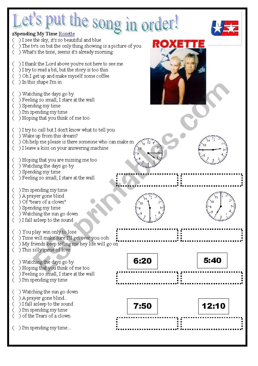 Spending my time - Roxette worksheet