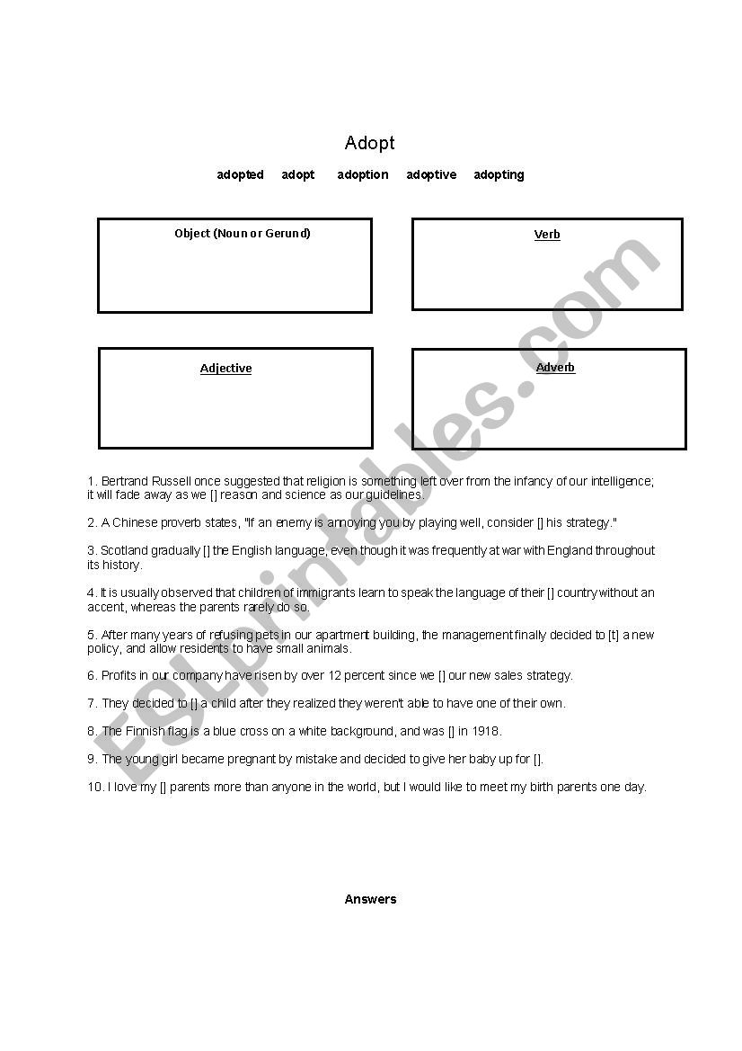 adopt worksheet