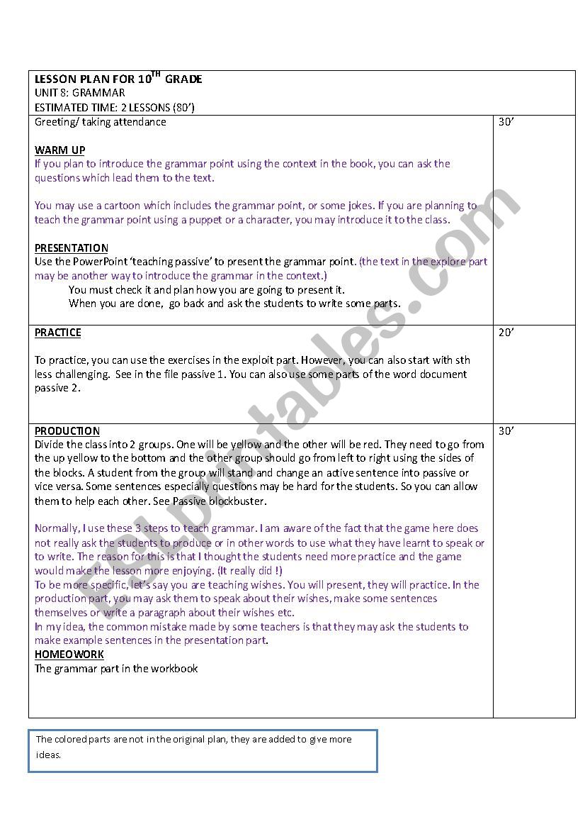grammar lesson plan sample worksheet
