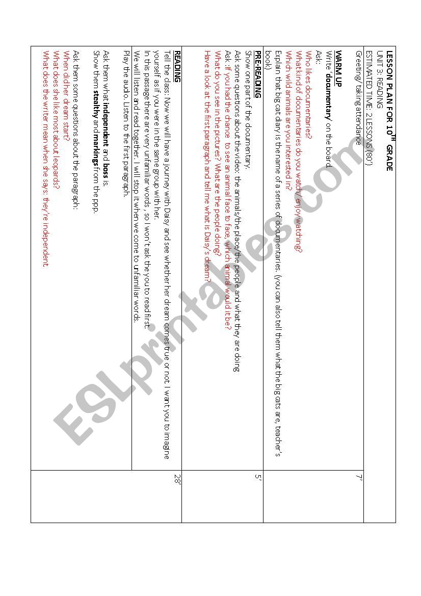 reading lesson plan worksheet